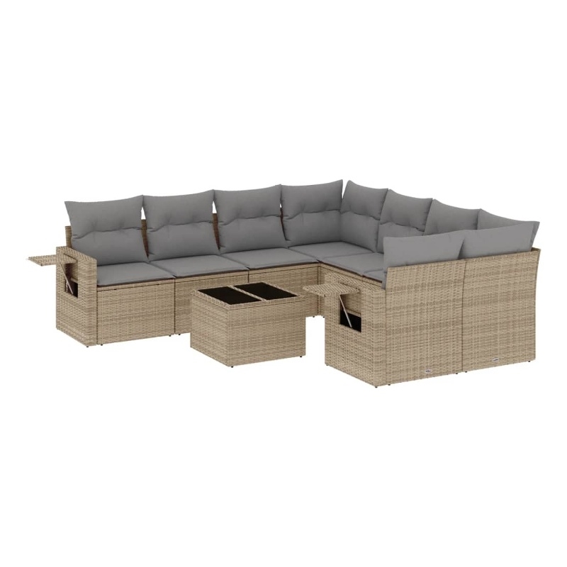 Afuera Living Contemporary 9 Piece Poly Rattan Sofa Set in Gray/Beige