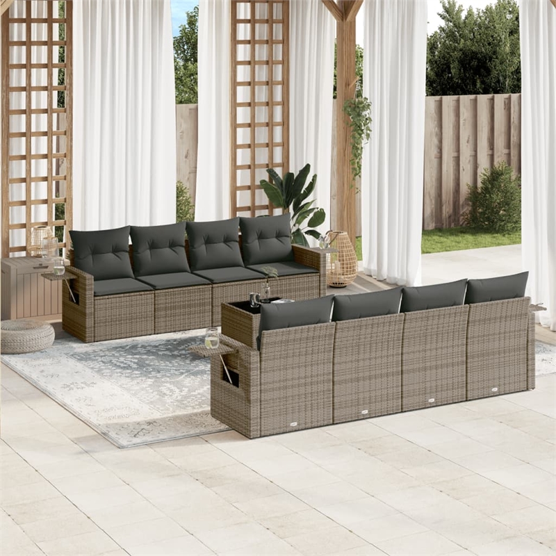 Afuera Living Contemporary 9 Piece Poly Rattan Sofa Set in Gray