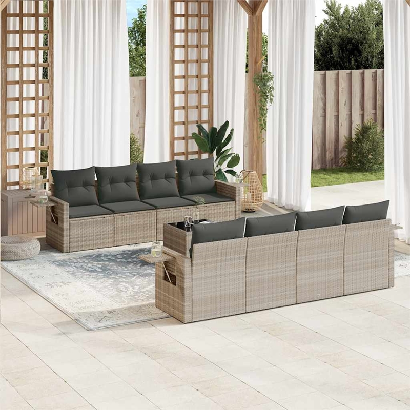 Afuera Living Contemporary 9 Piece Poly Rattan Sofa Set in Gray