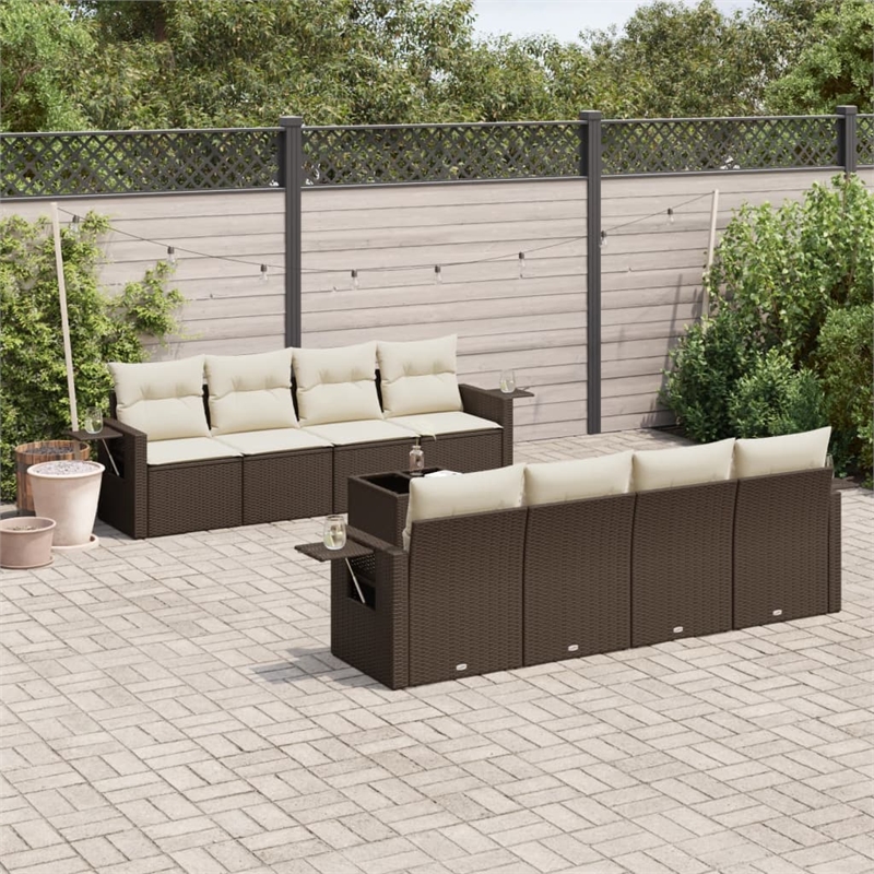 Afuera Living Contemporary 9 Piece Poly Rattan Sofa Set in Brown/Cream