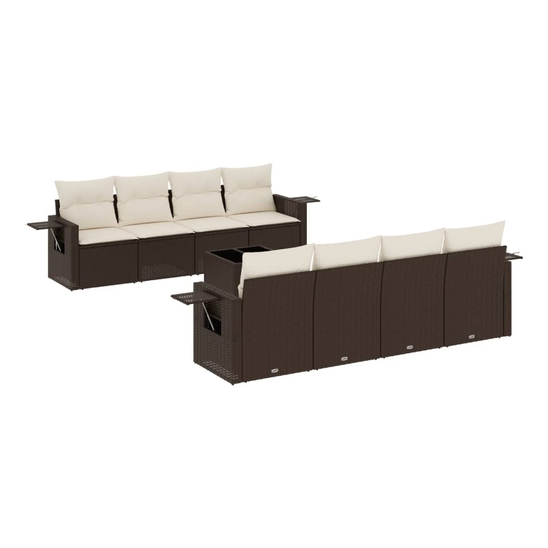 Afuera Living Contemporary 9 Piece Poly Rattan Sofa Set in Brown/Cream