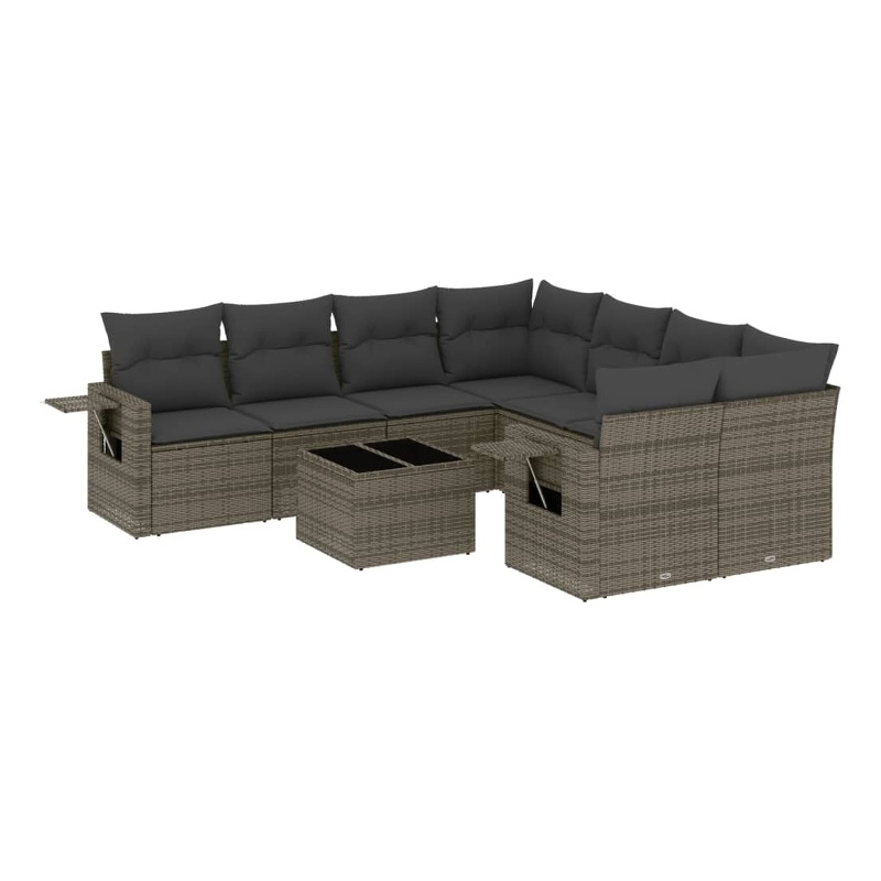 Afuera Living Contemporary 9 Piece Poly Rattan Sofa Set in Gray