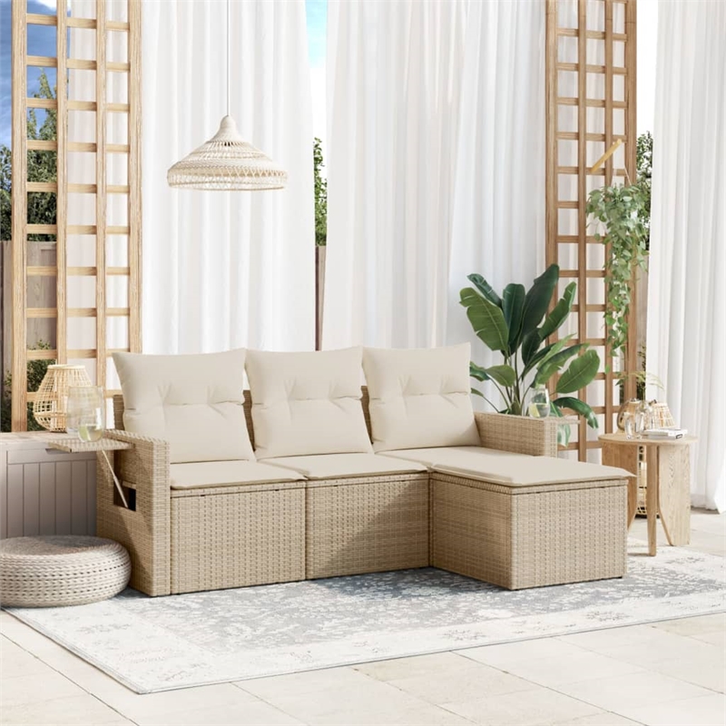 Afuera Living Contemporary Synthetic Poly Rattan 4 Piece Sofa Set in Beige