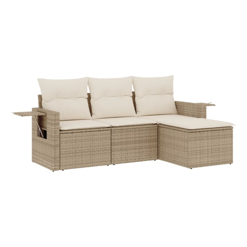 Afuera Living Contemporary Synthetic Poly Rattan 4 Piece Sofa Set in Beige