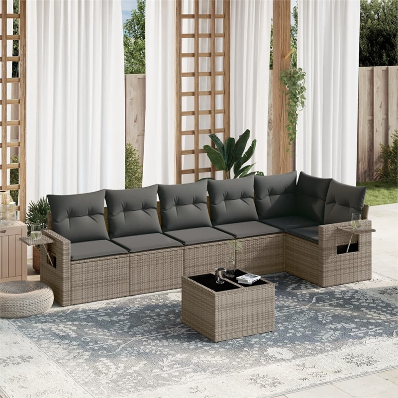Afuera Living Contemporary 7 Piece Poly Rattan Sofa Set in Gray