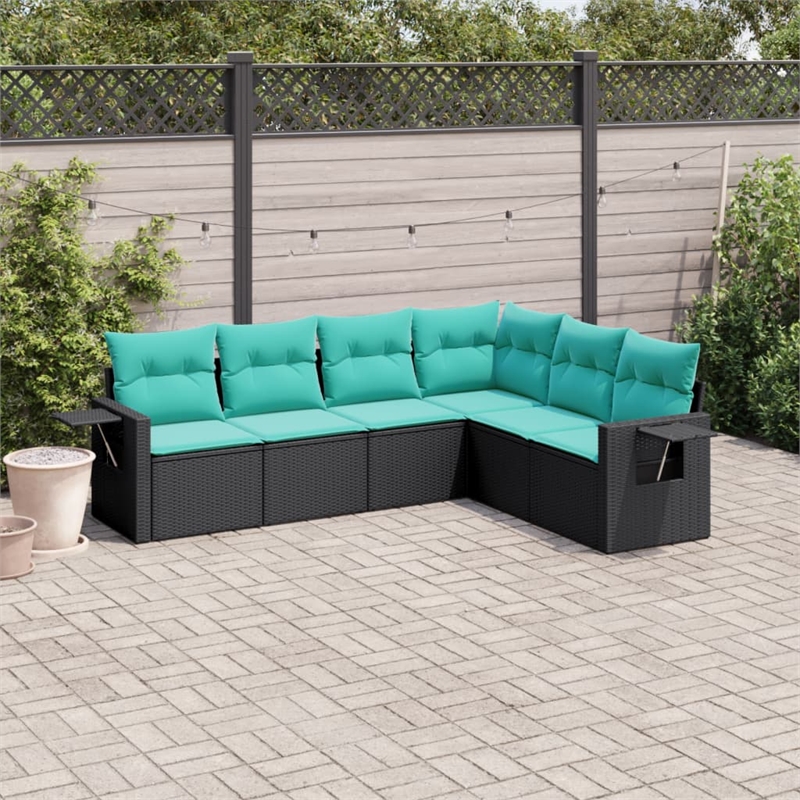 Afuera Living 6 Piece Poly Rattan Patio Sofa Set in Black/Blue