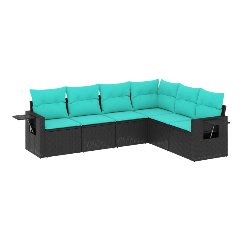 Afuera Living 6 Piece Poly Rattan Patio Sofa Set in Black/Blue