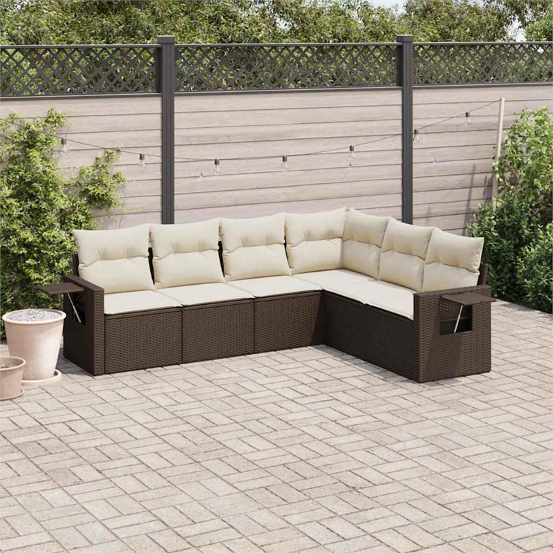Afuera Living Contemporary 6 Piece Poly Rattan Sofa Set in Brown
