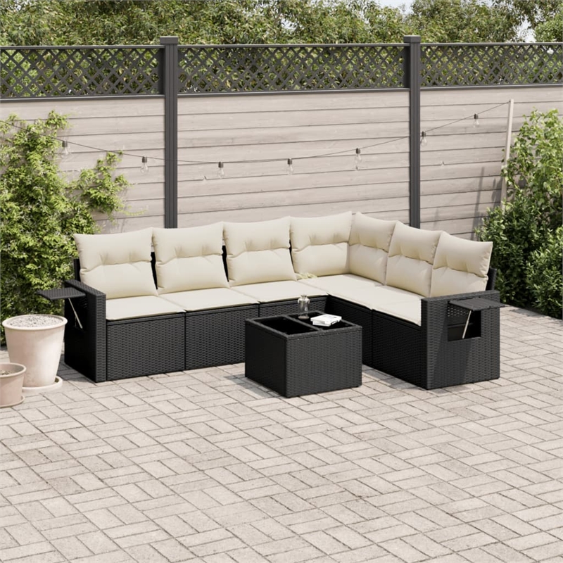 Afuera Living Contemporary 7 Piece Poly Rattan Sofa Set in Black