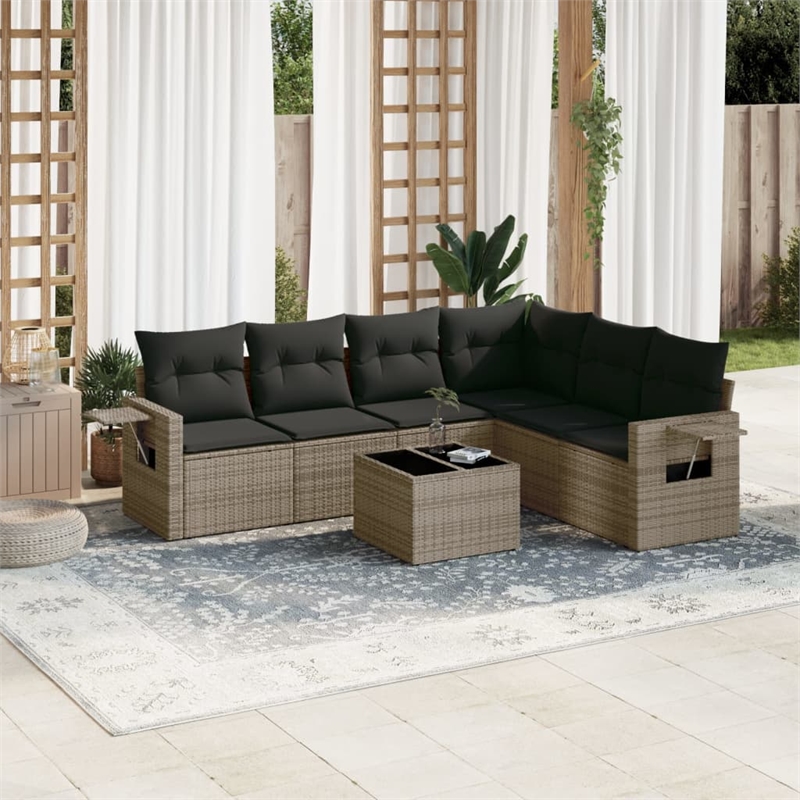 Afuera Living Contemporary 7 Piece Poly Rattan Sofa Set in Gray