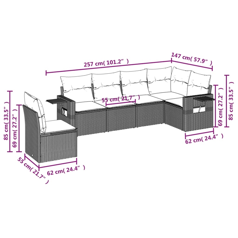 Afuera Living Contemporary Synthetic Poly Rattan 6 Piece Sofa Set in Gray/Beige