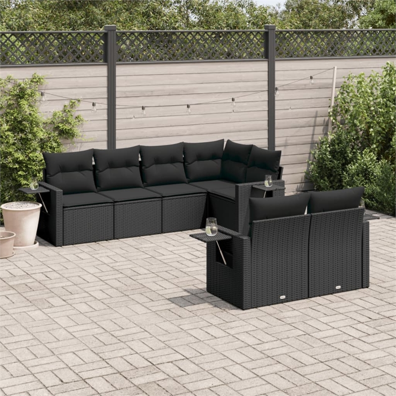 Afuera Living Contemporary 7 Piece Poly Rattan Sofa Set in Black