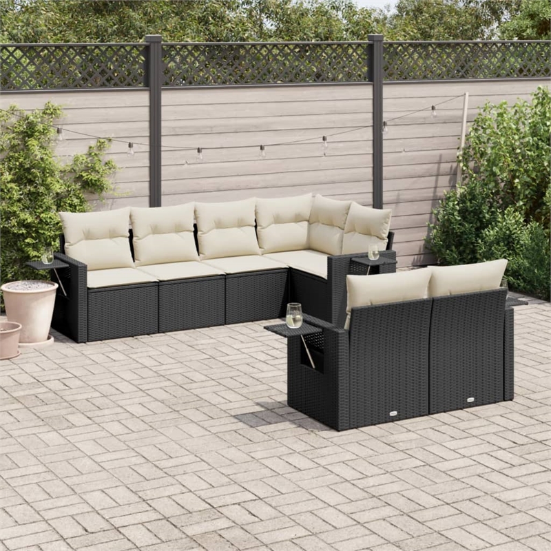 Afuera Living Contemporary 7 Piece Poly Rattan Sofa Set in Black/Cream