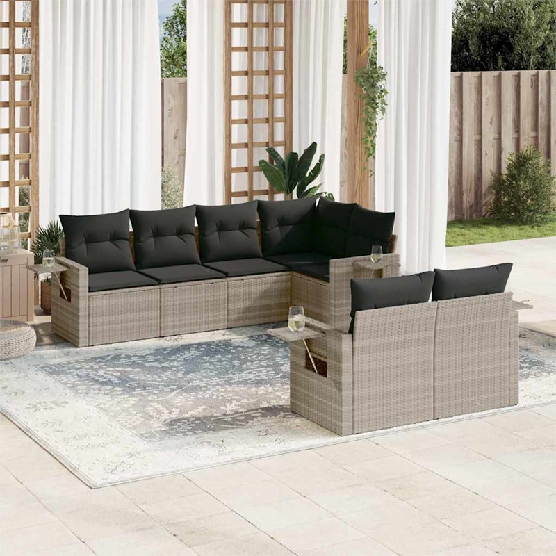 Afuera Living Contemporary 7 Piece Poly Rattan Sofa Set in Gray
