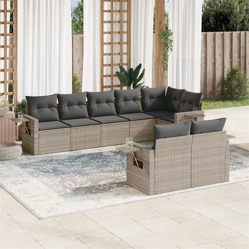 Afuera Living Contemporary 8 Piece Poly Rattan Large Sofa Set in Gray