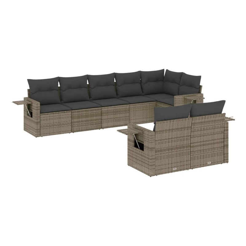 Afuera Living Contemporary 8 Piece Poly Rattan Sofa Set in Gray
