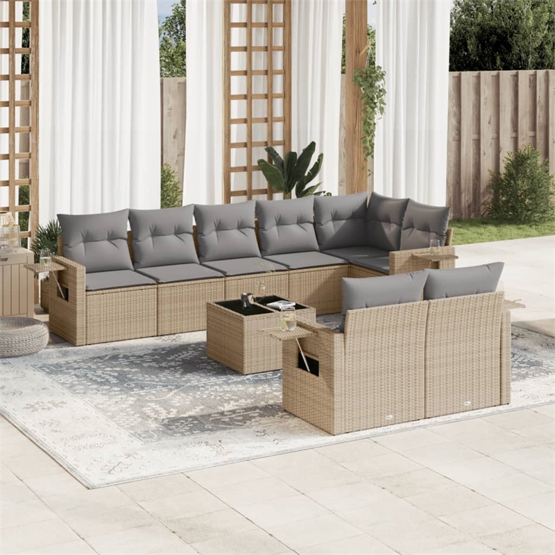 Afuera Living Contemporary 9 Piece Poly Rattan Sofa Set in Gray/Beige