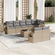 Afuera Living Contemporary 9 Piece Poly Rattan Sofa Set in Gray/Beige