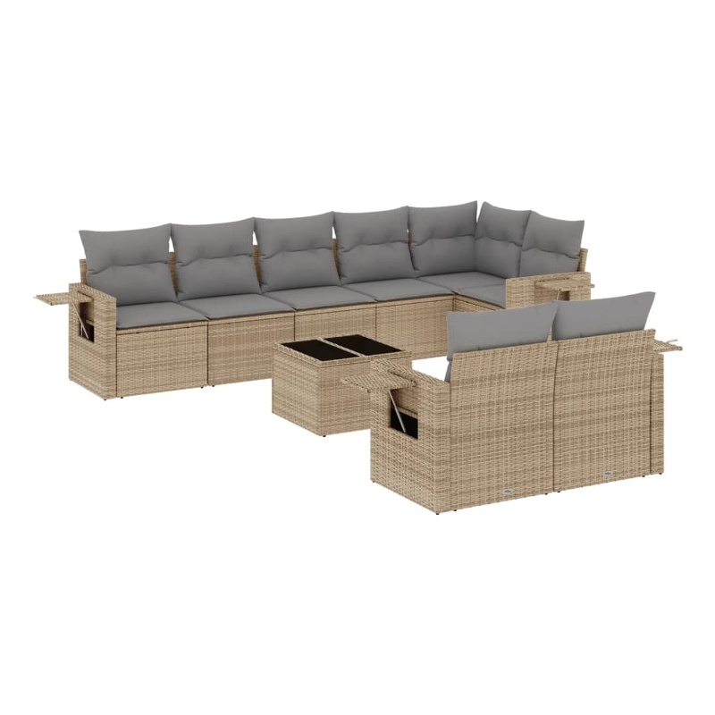Afuera Living Contemporary 9 Piece Poly Rattan Sofa Set in Gray/Beige