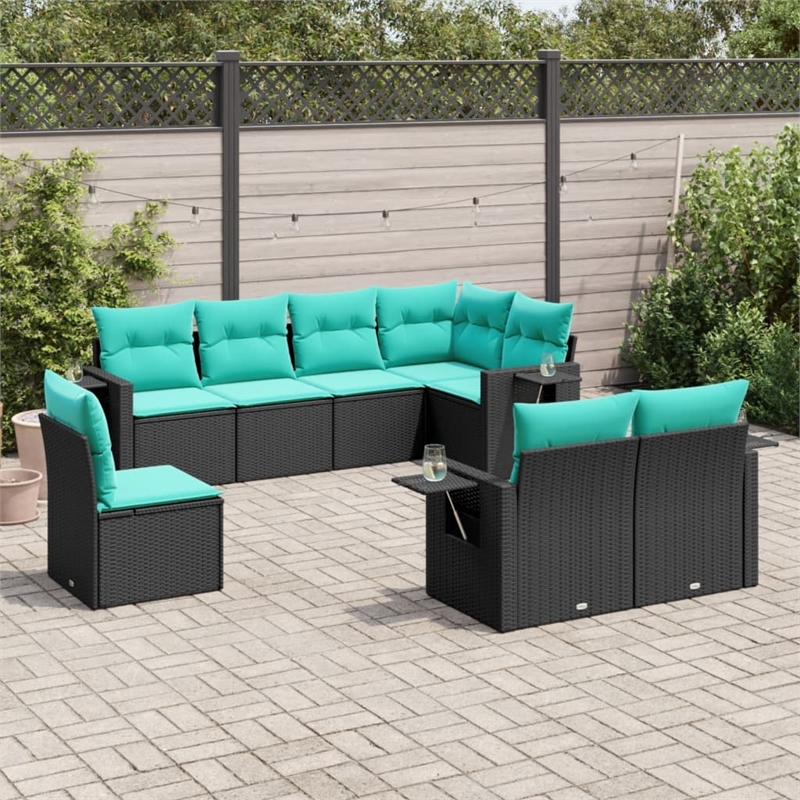 Afuera Living Contemporary 8 Piece Poly Rattan Patio Sofa Set in Black