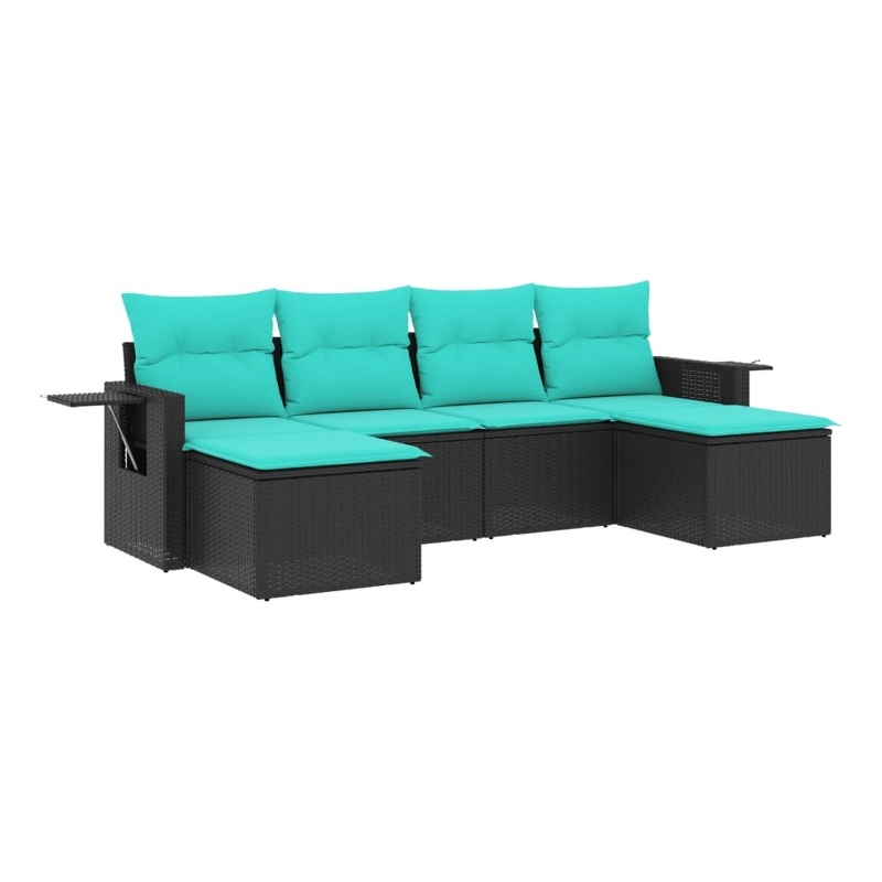 Afuera Living 6 Piece Poly Rattan Patio Sofa Set in Black/Blue