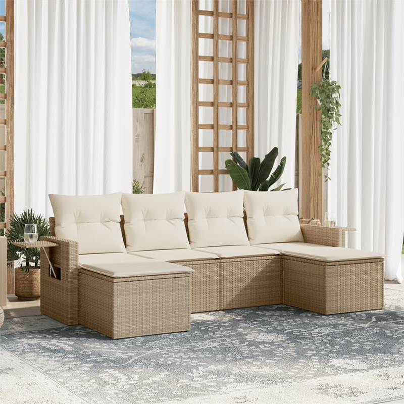 Afuera Living Contemporary 6 Piece Poly Rattan Large Sofa Set in Beige
