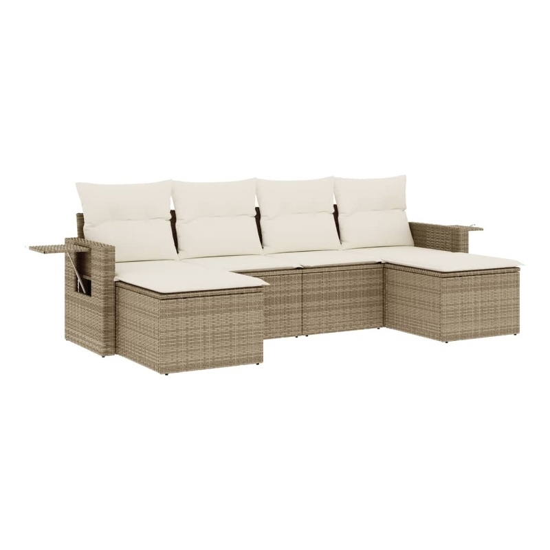 Afuera Living Contemporary 6 Piece Poly Rattan Large Sofa Set in Beige