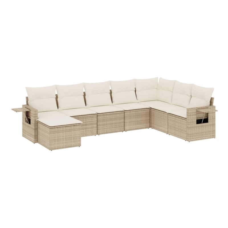 Afuera Living Contemporary 8 Piece Poly Rattan Large Sofa Set in Beige