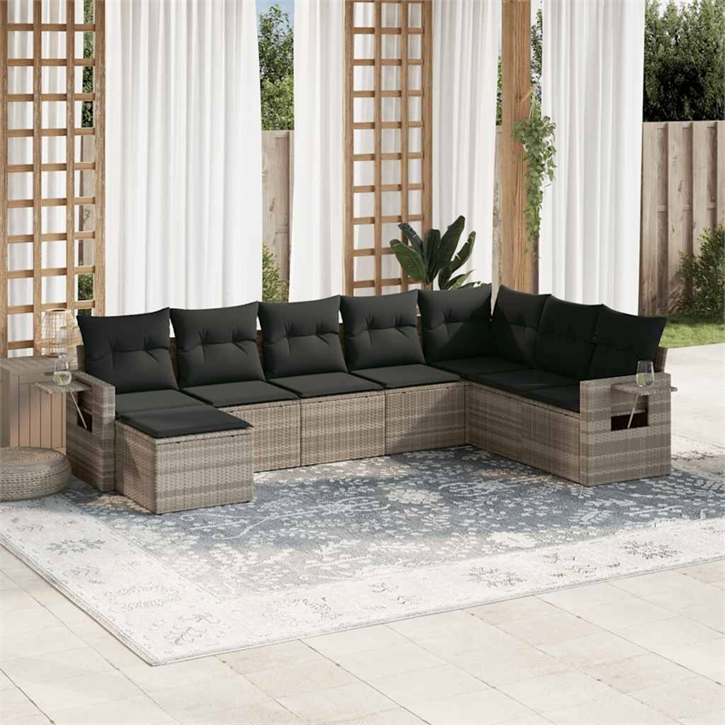 Afuera Living Contemporary 8 Piece Poly Rattan Large Sofa Set in Gray