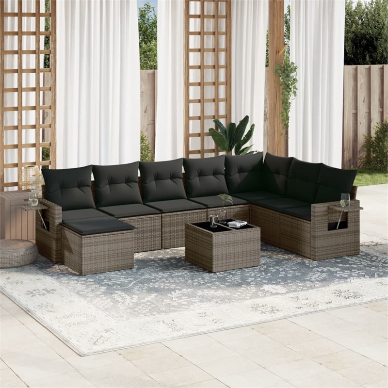 Afuera Living Contemporary 9 Piece Poly Rattan Sofa Set in Gray