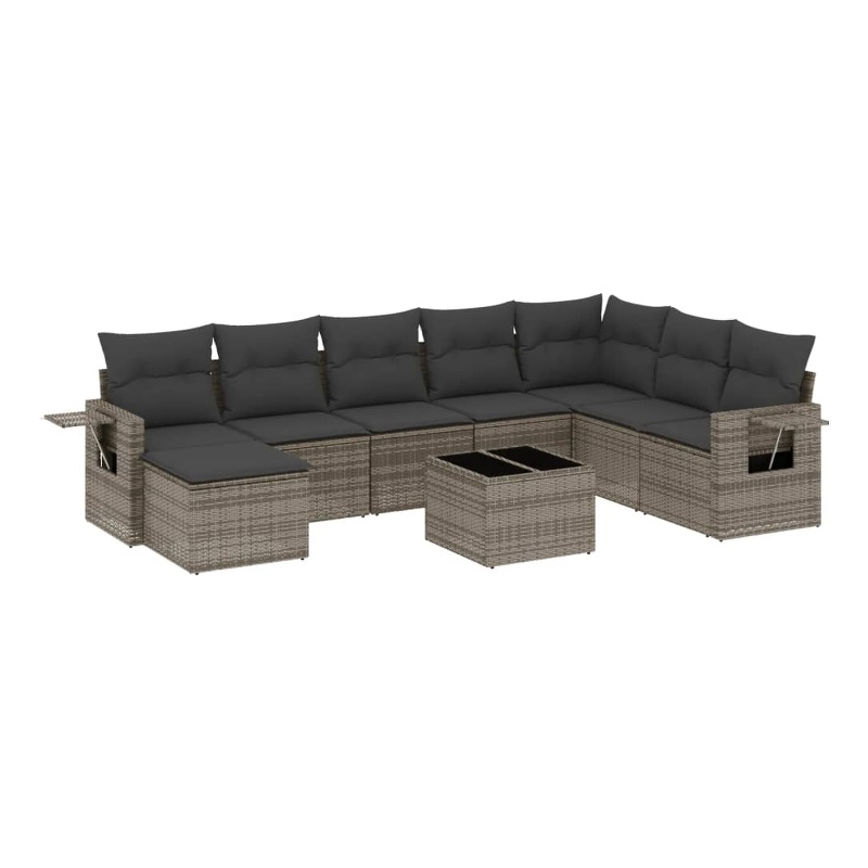 Afuera Living Contemporary 9 Piece Poly Rattan Sofa Set in Gray