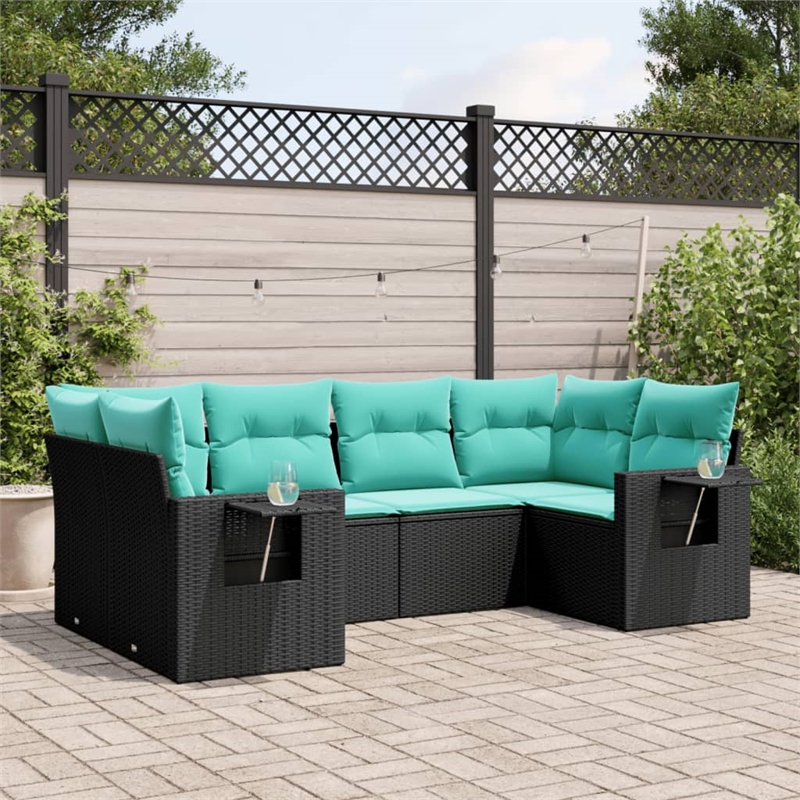 Afuera Living 6 Piece Poly Rattan Patio Sofa Set in Black/Blue