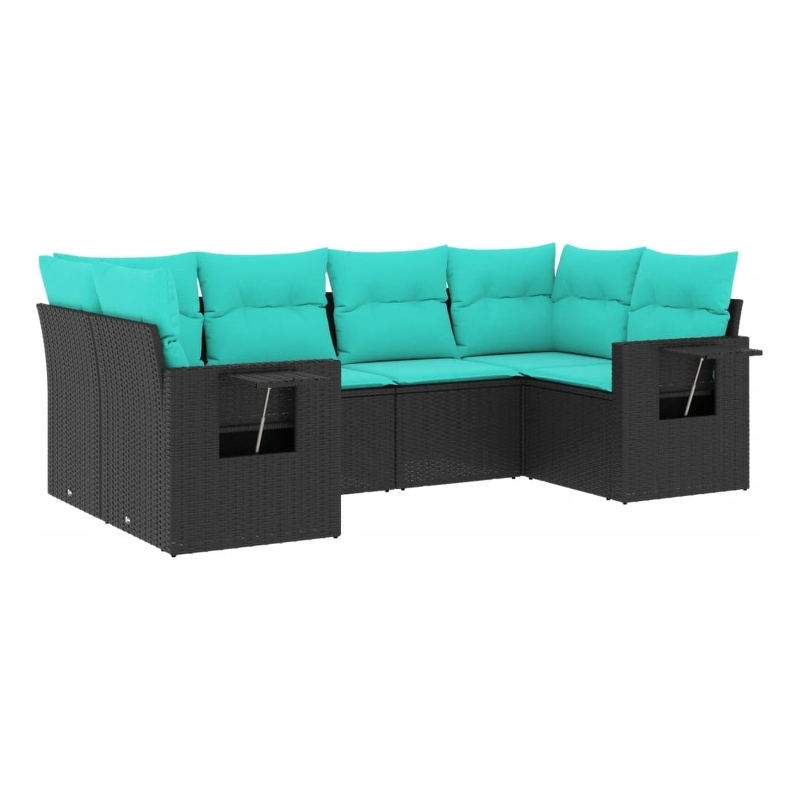 Afuera Living 6 Piece Poly Rattan Patio Sofa Set in Black/Blue