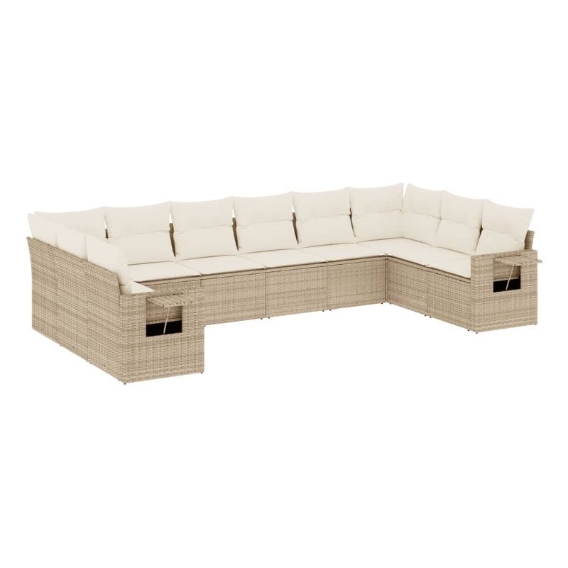 Afuera Living Contemporary Synthetic Poly Rattan 10 Piece  Sofa Set in Beige