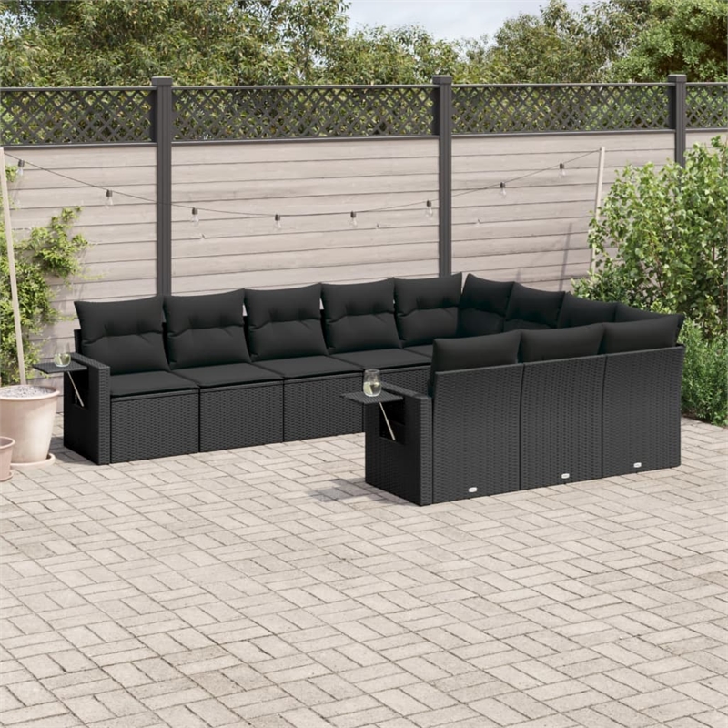 Afuera Living Contemporary 10 Piece Poly Rattan Sofa Set in Black