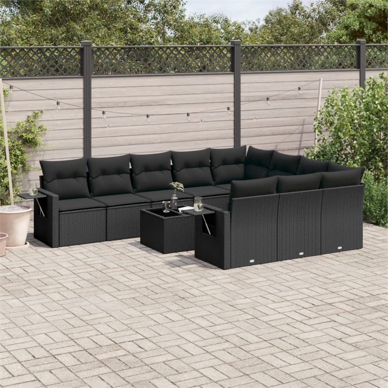 Afuera Living Contemporary 11 Piece Poly Rattan Sofa Set in Black