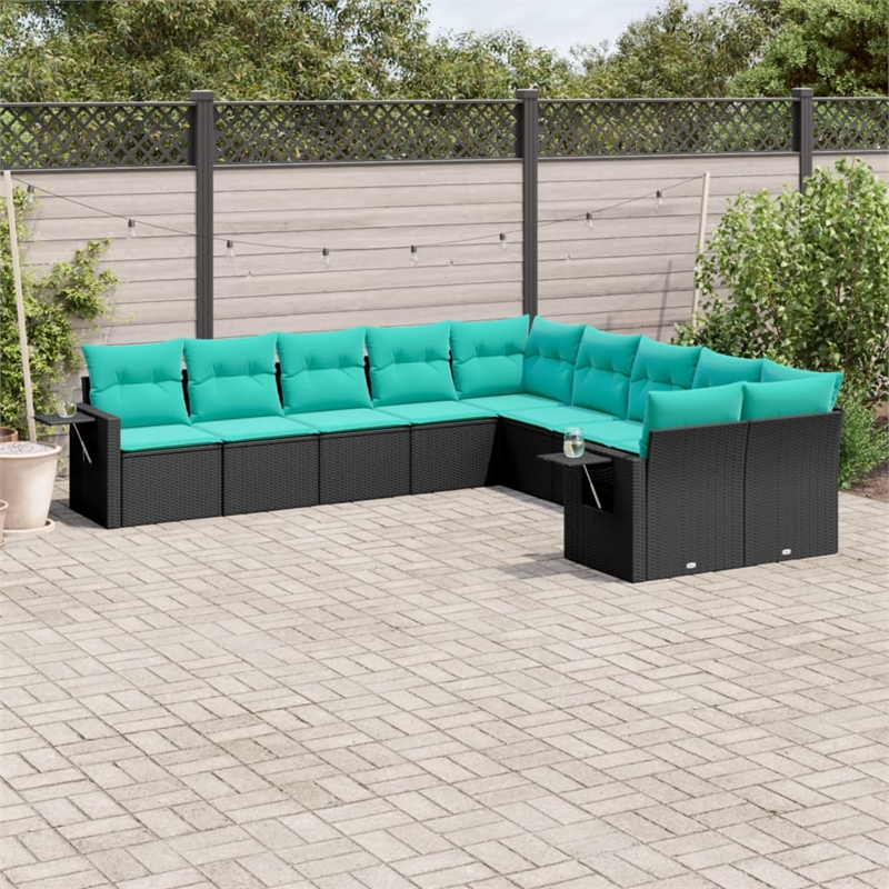 Afuera Living Contemporary 10 Piece Poly Rattan Patio Sofa Set in Black
