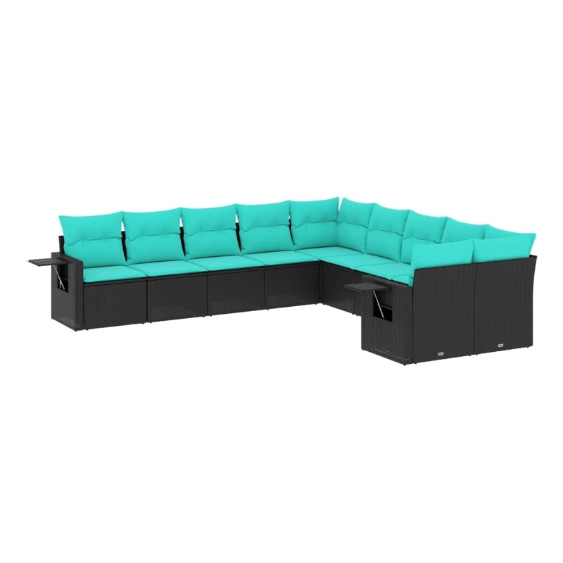 Afuera Living Contemporary 10 Piece Poly Rattan Patio Sofa Set in Black