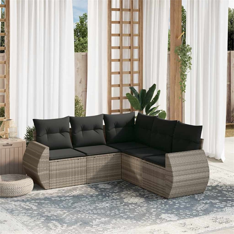 Afuera Living Contemporary 5 Piece Poly Rattan Large Sofa Set in Gray