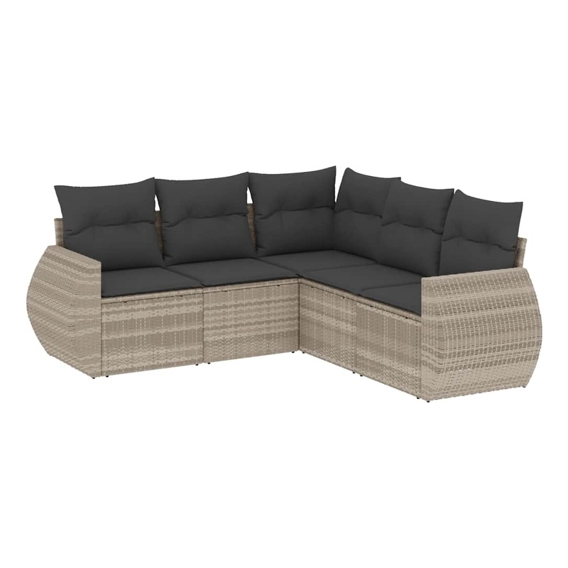 Afuera Living Contemporary 5 Piece Poly Rattan Large Sofa Set in Gray