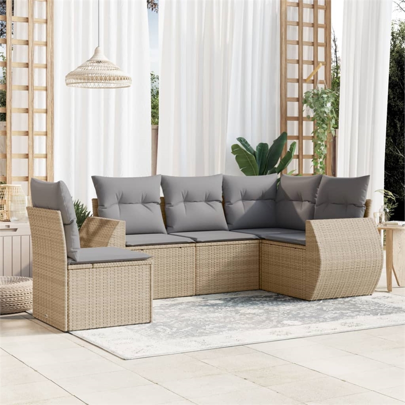 Afuera Living Contemporary 5 Piece Poly Rattan Medium Sofa Set in Beige