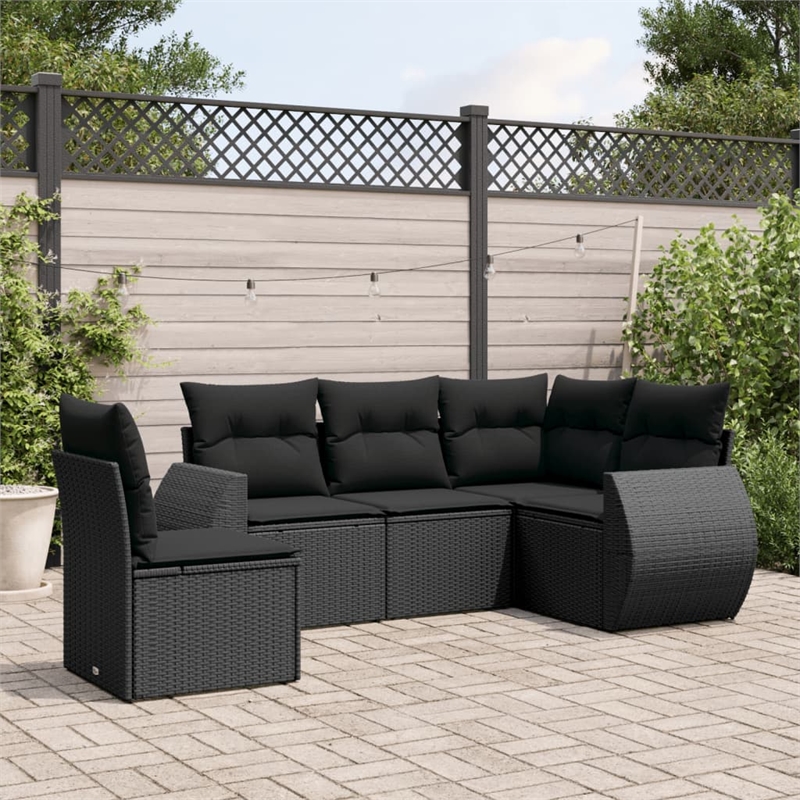 Afuera Living Contemporary 5 Piece Poly Rattan Medium Sofa Set in Black