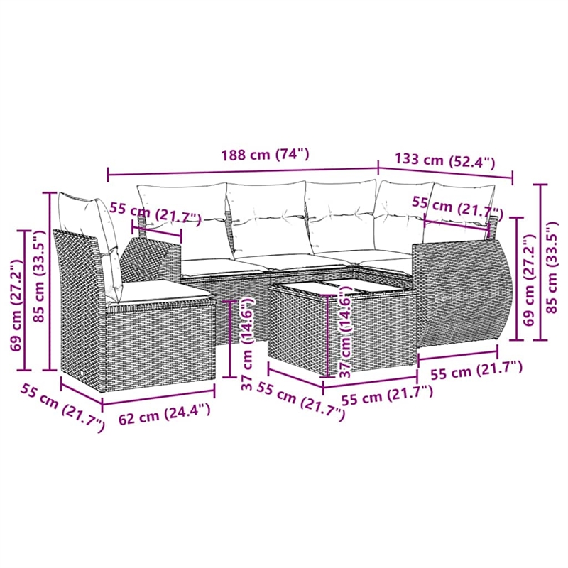 Afuera Living 6 Piece Poly Rattan Sofa Set in Gray/Anthracite