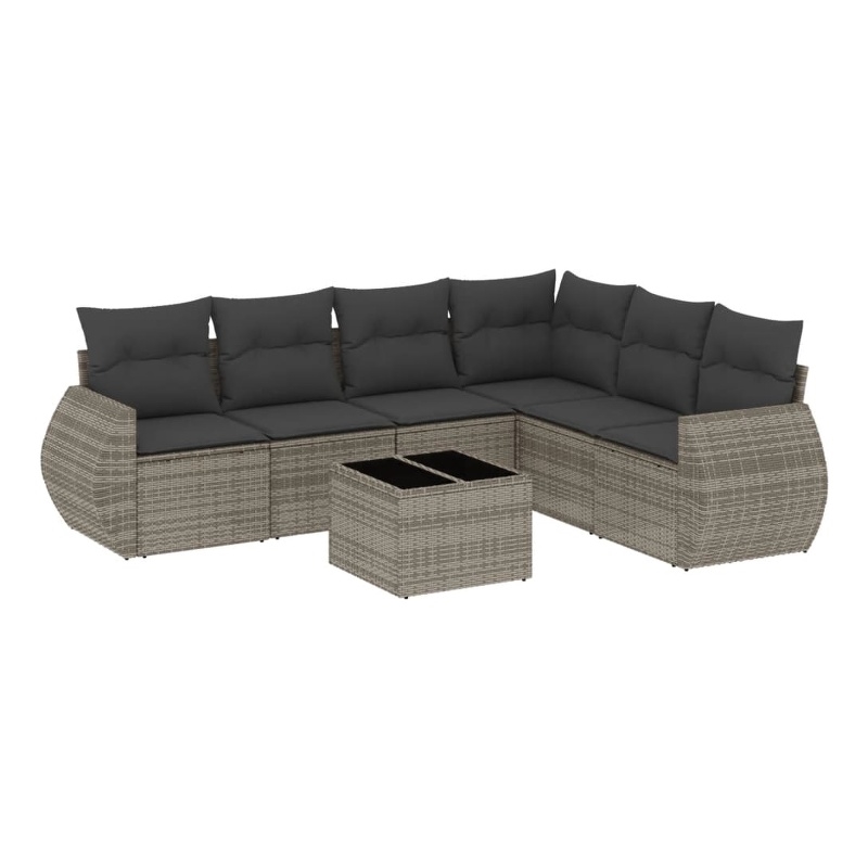 Afuera Living Contemporary Synthetic Poly Rattan 7 Piece Sofa Set in Gray