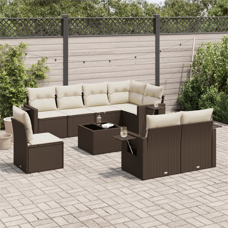 Afuera Living Contemporary Synthetic Poly Rattan Sofa Set in Brown/Cream