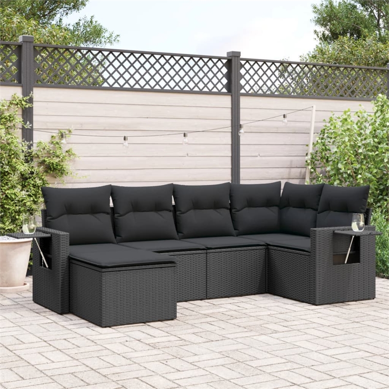 Afuera Living Contemporary 6 Piece Poly Rattan Sofa Set in Black