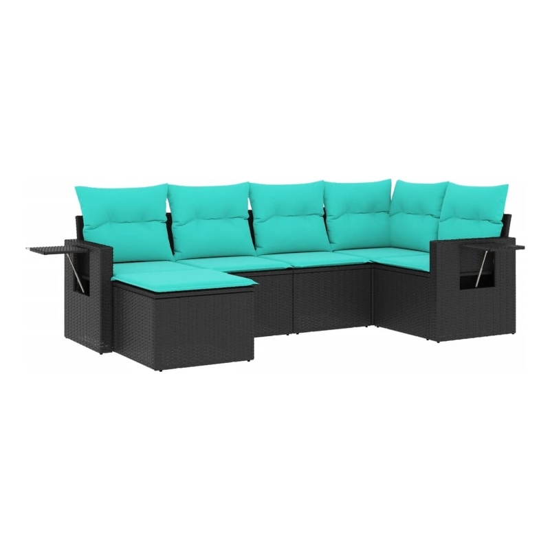 Afuera Living 6 Piece Poly Rattan Patio Sofa Set in Black/Blue