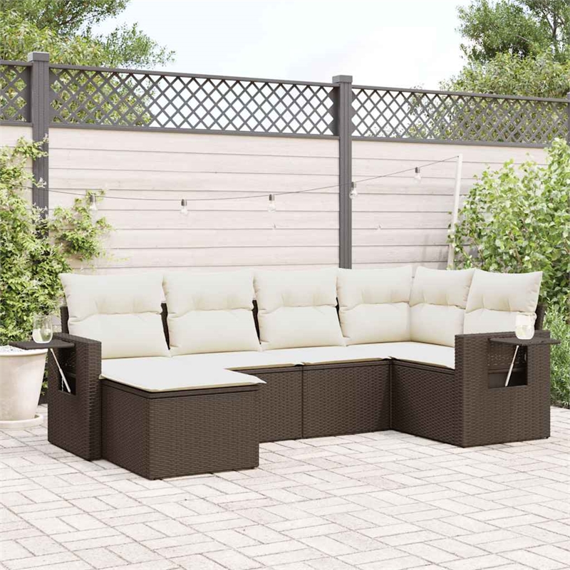 Afuera Living 6 Piece Poly Rattan Small Sofa Set in Brown/Cream