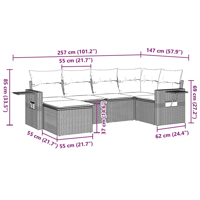 Afuera Living 6 Piece Poly Rattan Small Sofa Set in Brown/Cream