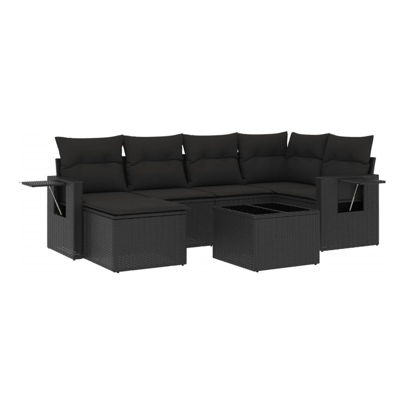Afuera Living Contemporary 7 Piece Poly Rattan Sofa Set in Black